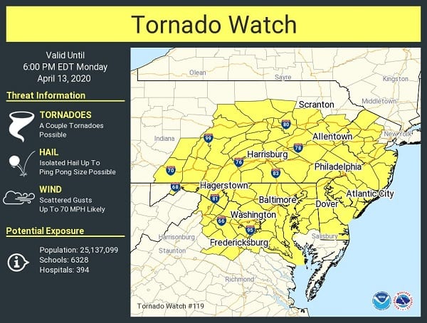 Tornado Watch Baltimore 20200413