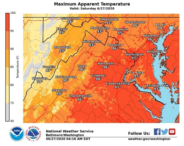 NWS High Temps Maryland 20200627
