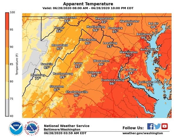 NWS Maryland Heat Index 20200628