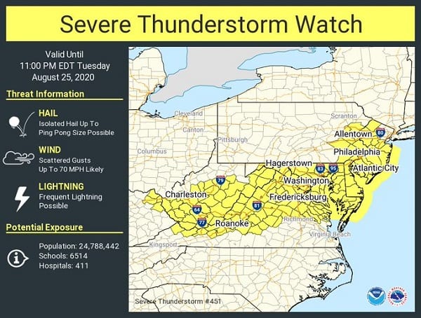 NWS Eastern Region Thunderstorm Watch 20200825