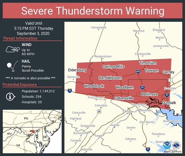 NWS Thuderstorm Warning Maryland 20200903