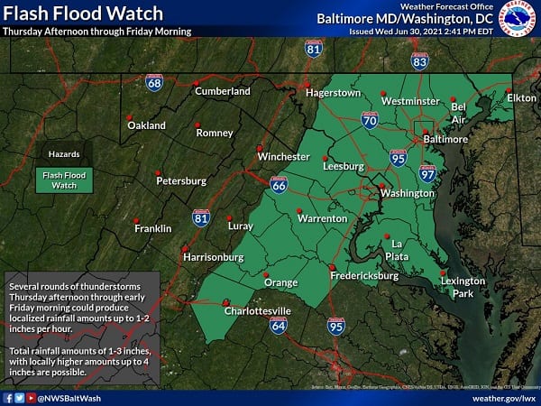 NWS Baltimore Flash Flood Watch 20210630