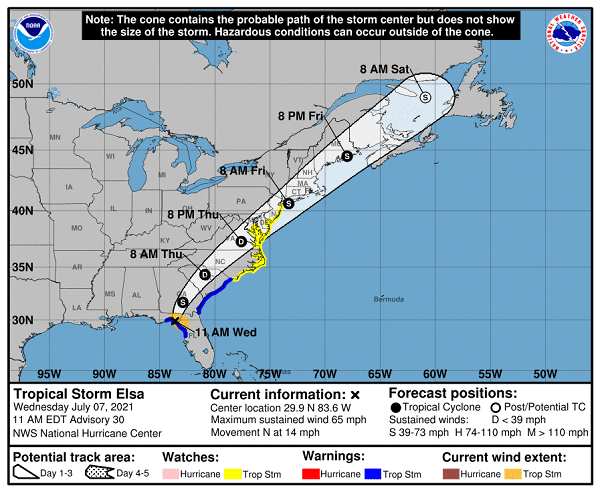 NWS Tropical Storm Elsa Projected Path 20210707a