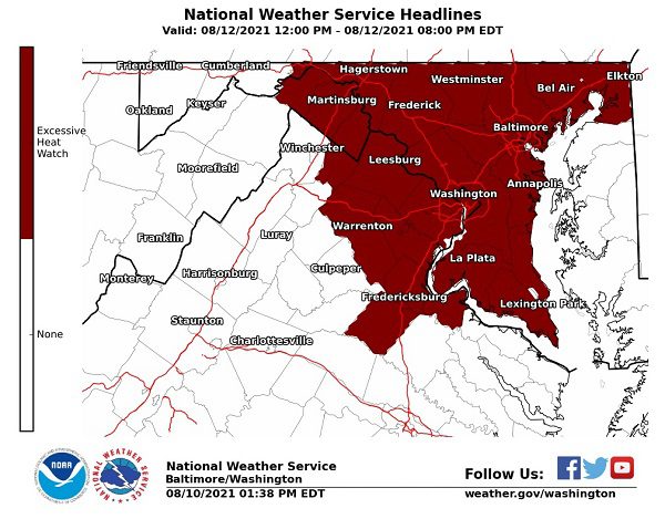 NWS Baltimore Excessive Heat Watch 20210812a