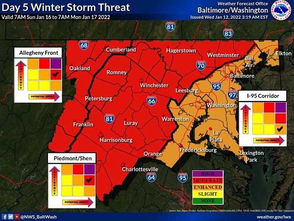 NWS Baltimore Day 5 Winter Storm Threat 20220112