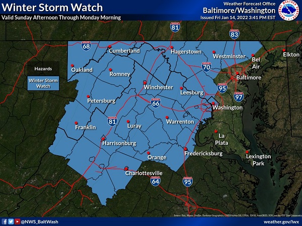 NWS Baltimore Winter Storm Watch 20220114