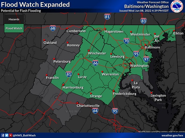 NWS Baltimore Flood Watch 20220608