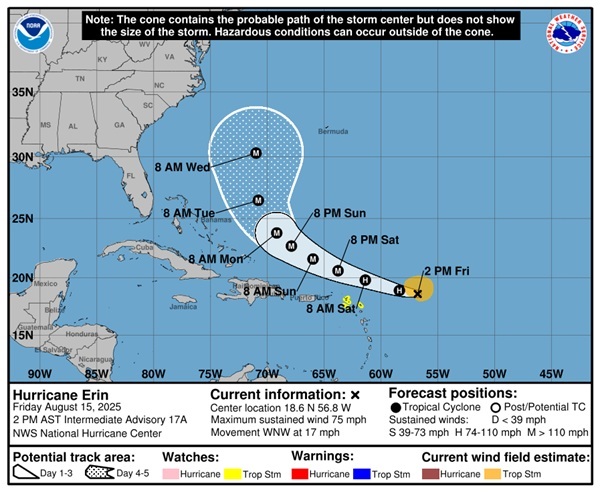 Hurricane Erin Projected Path 20250815a