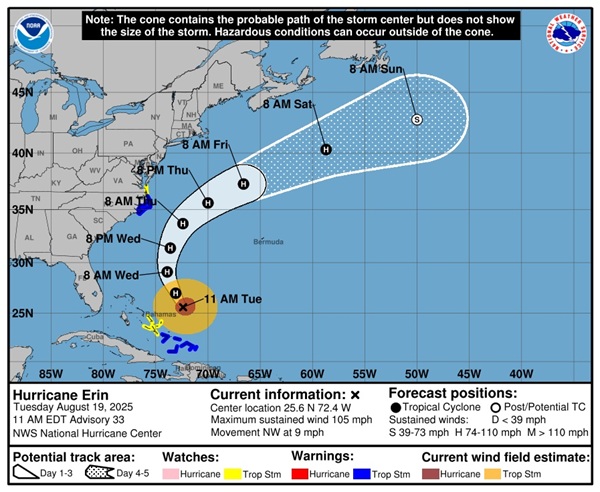 Hurricane Erin Projected Path 20250819b