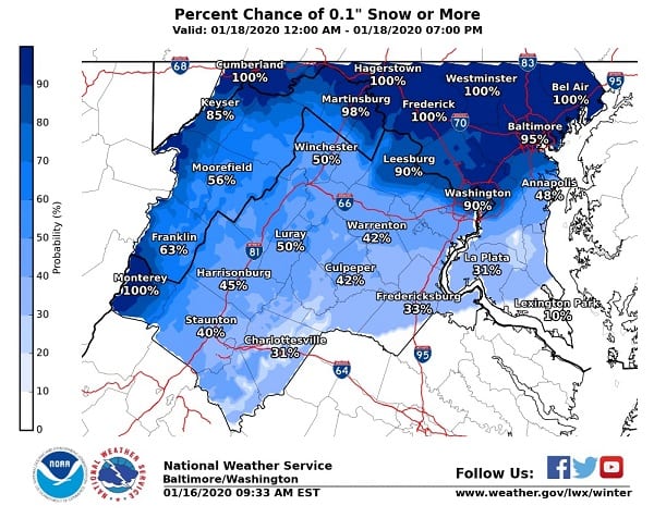 Snow Probability NWS Baltimore 20200116