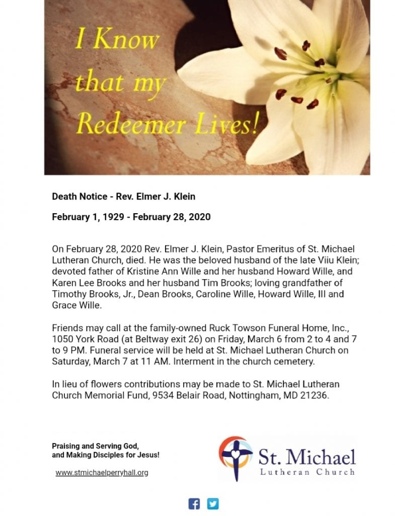 Elmer Klein Death Notice