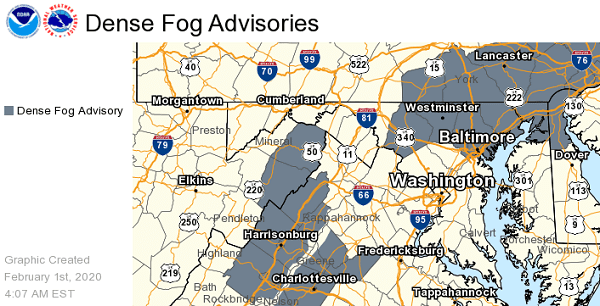 NWS Baltimore Dense Fog Advisory 20200201