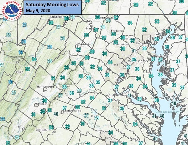 NWS Maryland Morning Lows 20200509