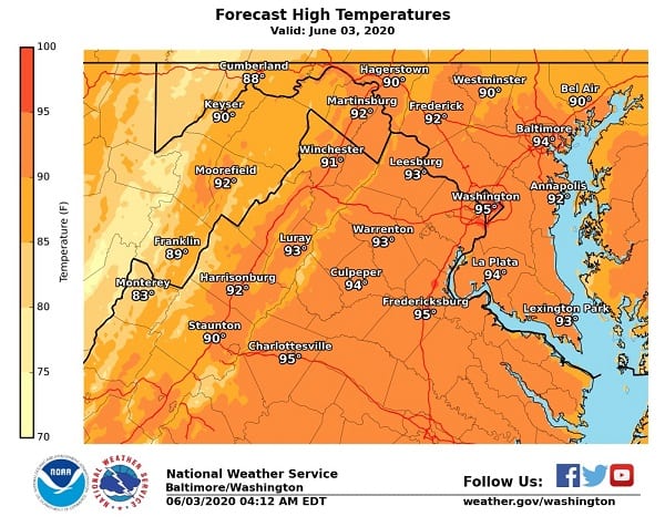 NWS Maryland High Temps 20200603