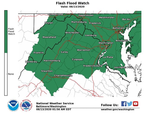 NWS Maryland Flash Flood Watch 20200813