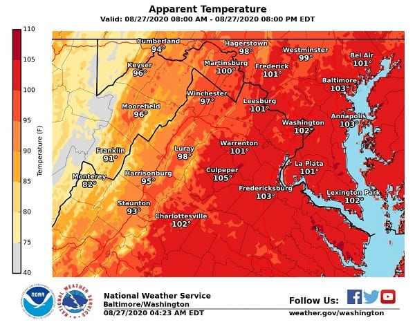 NWS Maryland Heat Index 20200827