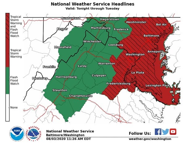 NWS Tropical Storm Warning Maryland 20200803