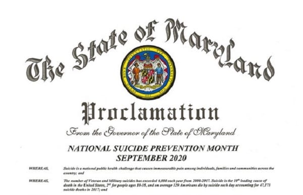Maryland Suicide Prevention Month Proclamation