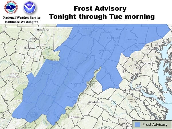 NWS Frost Advisory Baltimore 20200921