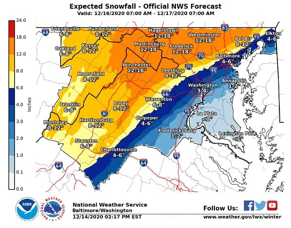 NWS Snowfall Forecast Baltimore 20201214