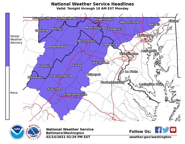 NWS Baltimore Winter Weather Advisory 20210214