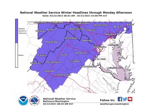 NWS Maryland Winter Weather Advisory 20210222