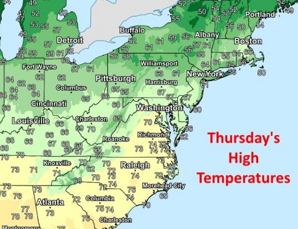 NWS Eastern Forecast Highs for 20210311