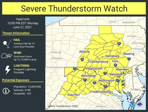 NWS Baltimore Severe Thunderstorm Watch 20210621