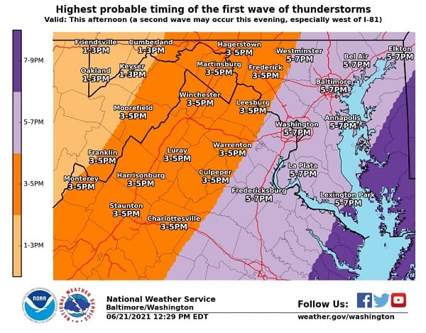 NWS Baltimore Storm Arrival Timeline 20210621