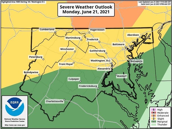 NWS Baltimore Storm Probability 20210621