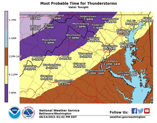 NWS Maryland Storm Arrival Timeline 20210614