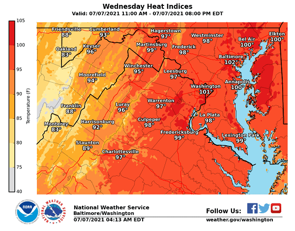 NWS Baltimore Heat Index 20210707