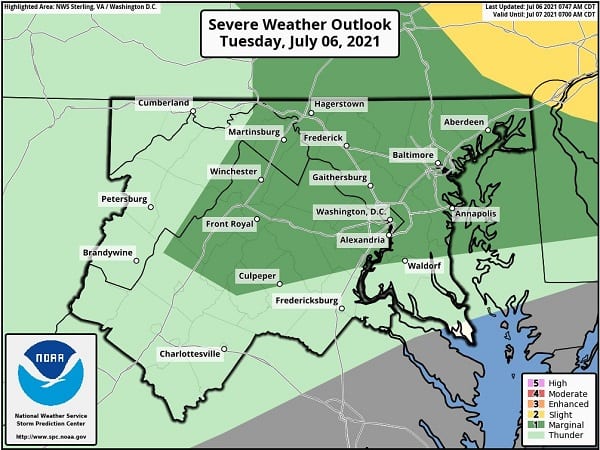 NWS Baltimore Storm Probability 20210706