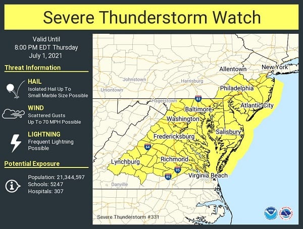 NWS Baltimore Thunderstorm Watch 20210701