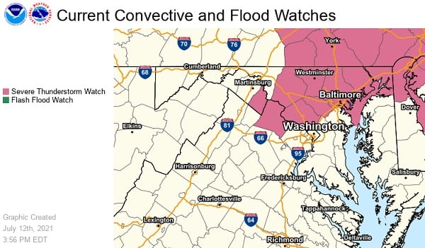 NWS Baltimore Thunderstorm Watch 20210712