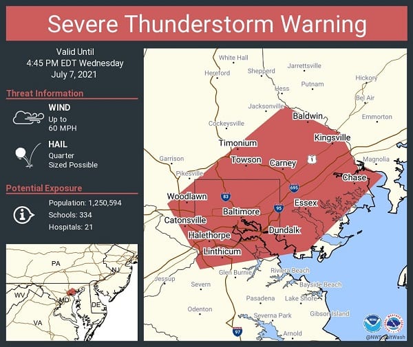 NWS Thunderstorm Warning Baltimore 20210707