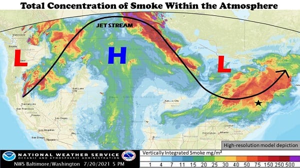 NWS Wildfire Smoke Jet Stream 20210721
