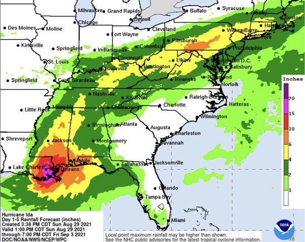 Hurricane Ida Projected Path 20210829