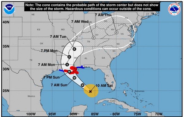 Hurricane Ida Projected Path 20210828