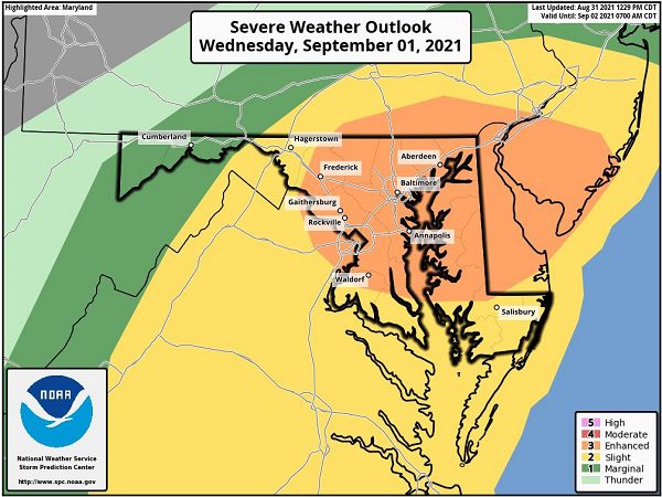 Ida Severe Storm Probability Maryland 20210831