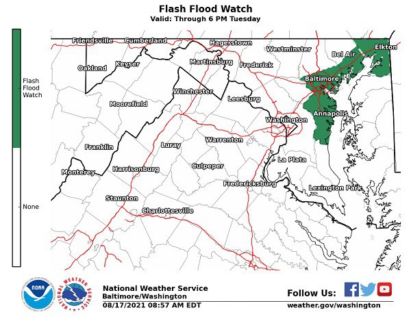 NWS Baltimore Flash Flood Watch 20210817