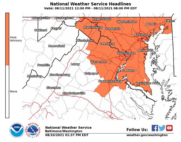 NWS Baltimore Heat Advisory 20210811