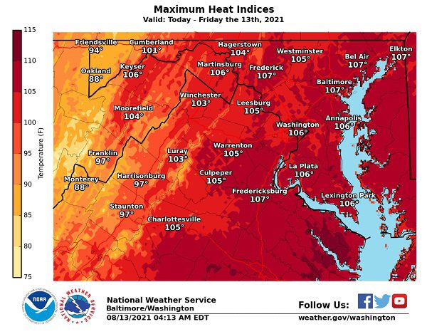 NWS Baltimore Heat Index 20210813