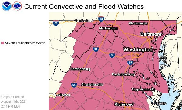 NWS Baltimore Thunderstorm Watch 20210811