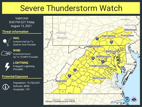 NWS Baltimore Thunderstorm Watch 20210813