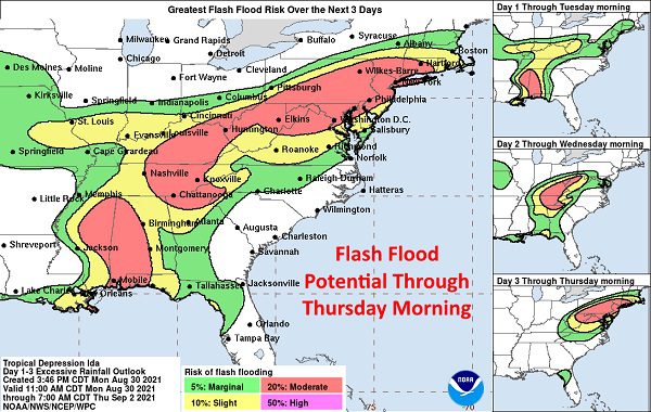 NWS Eastern Flash Flooding Potential Ida 20210831