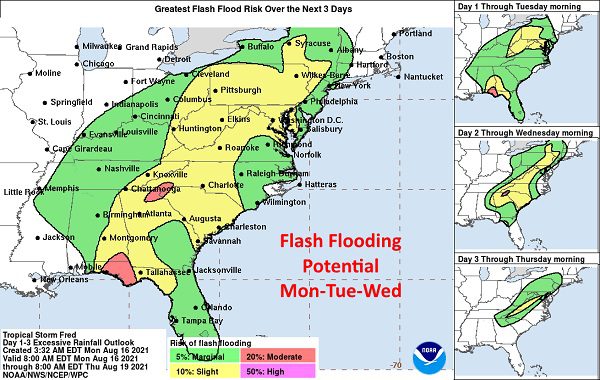 NWS Tropical Storm Fred Flash Flooding Potential 20210816