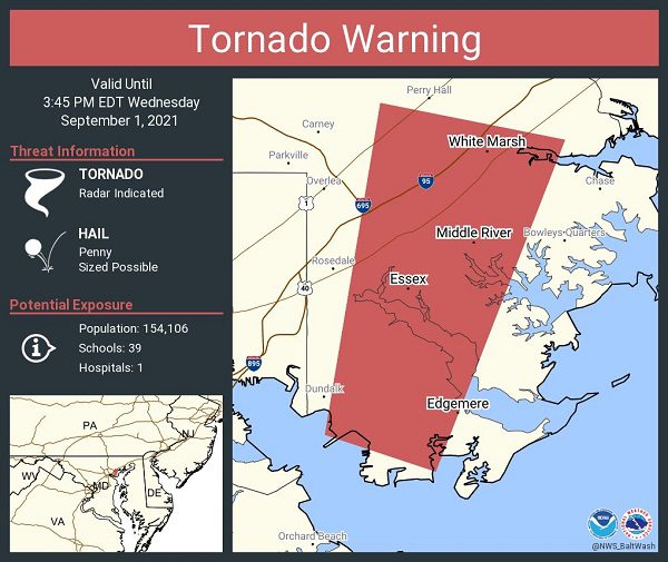 Tornado Warning White Marsh Essex Perry Hall 20210901