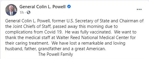 General Colin Powell Statement 20211018