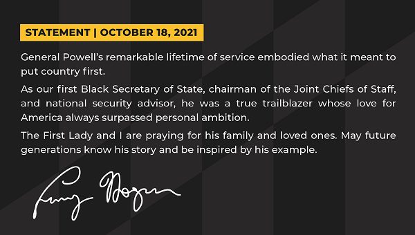 Governor Hogan Statement on Colin Powell 20211018